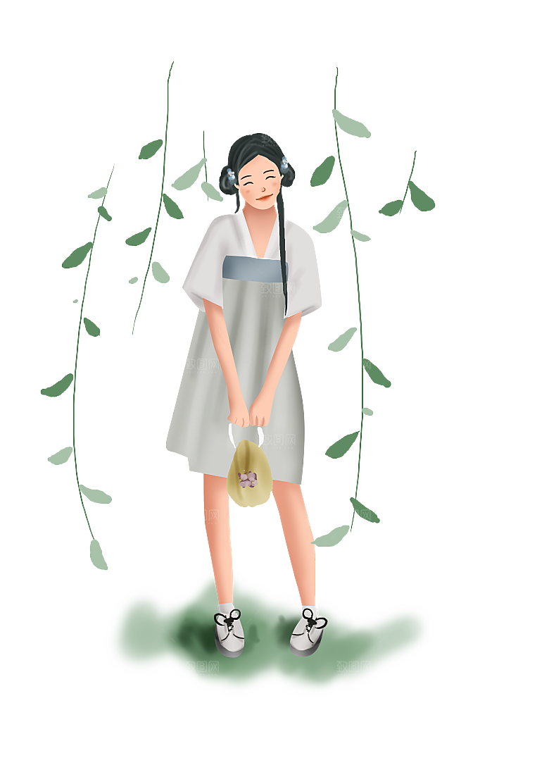 手绘中国古代女子汉服唐装插画图片素材