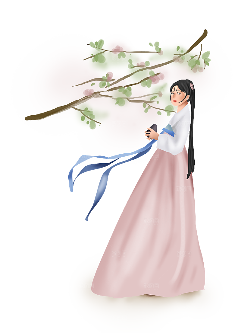 手绘中国古代女子汉服唐装插画图片素材