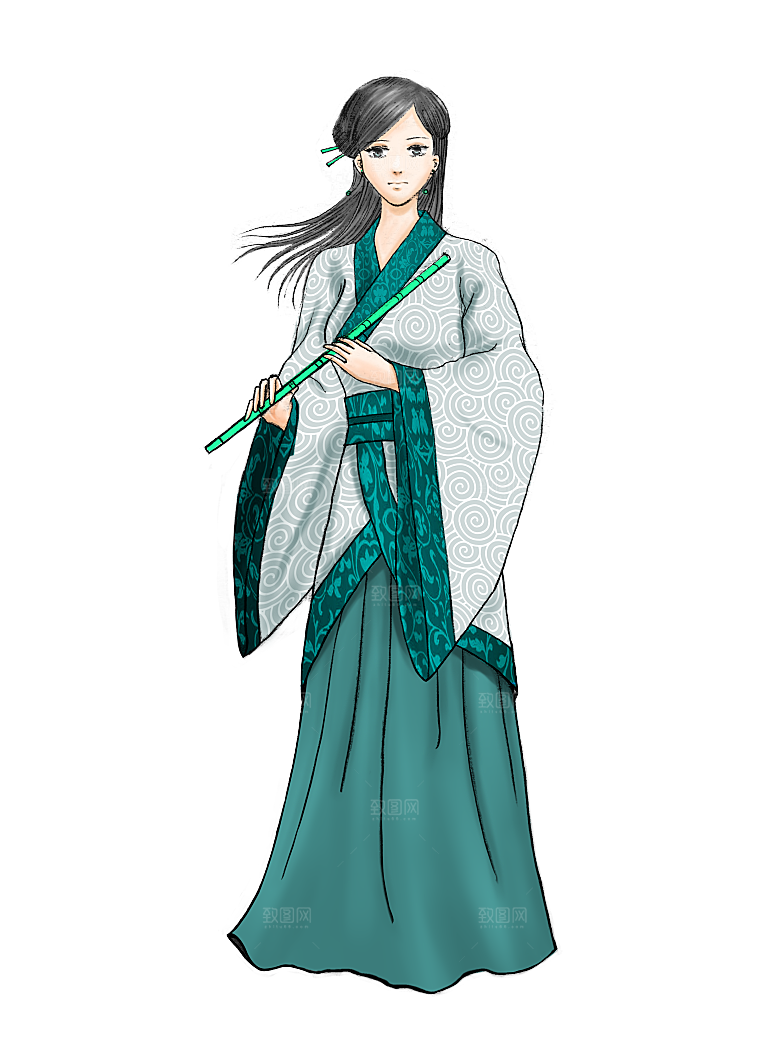 手绘中国古代女子汉服唐装插画图片素材