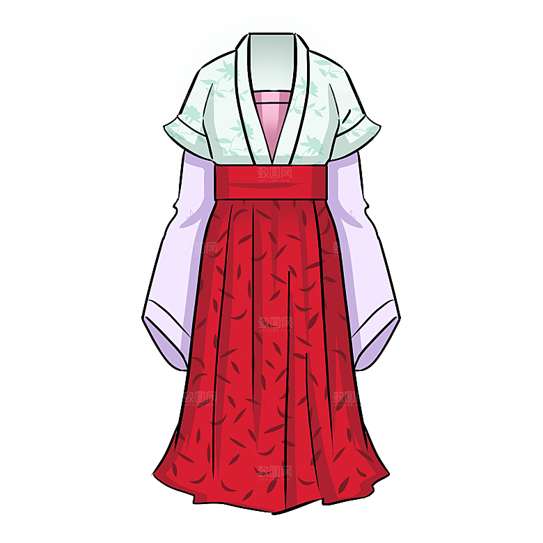 手绘中国古代女子汉服唐装插画图片素材