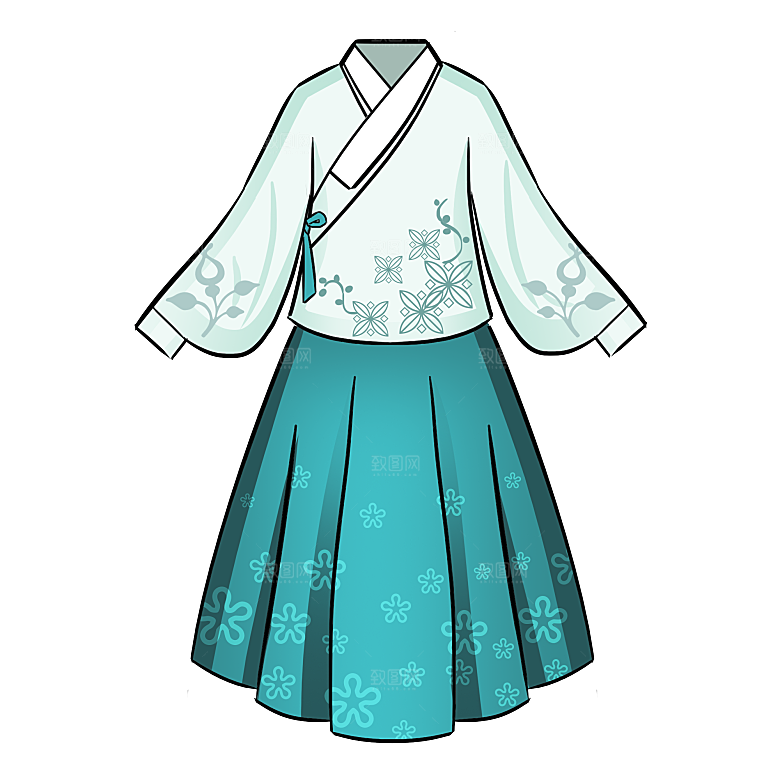 手绘中国古代女子汉服唐装插画图片