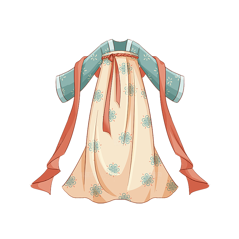 手绘中国古代女子汉服唐装插画图片
