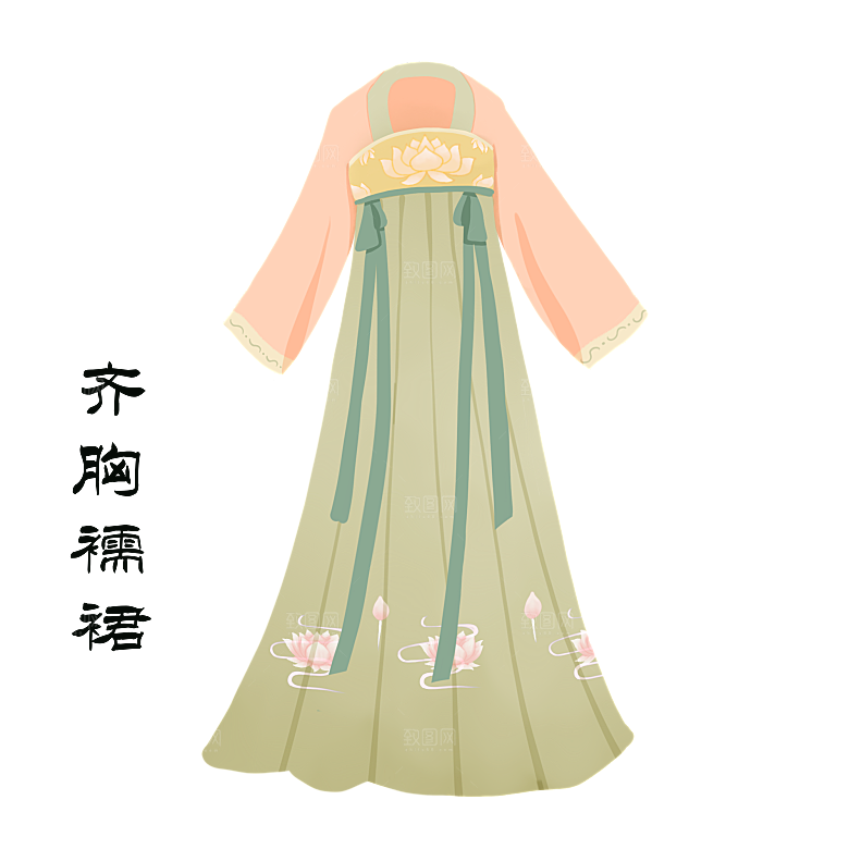 手绘中国古代女子汉服唐装插画图片