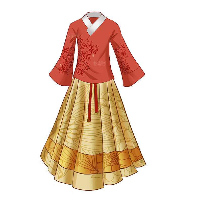 手绘中国古代女子汉服唐装插画图片