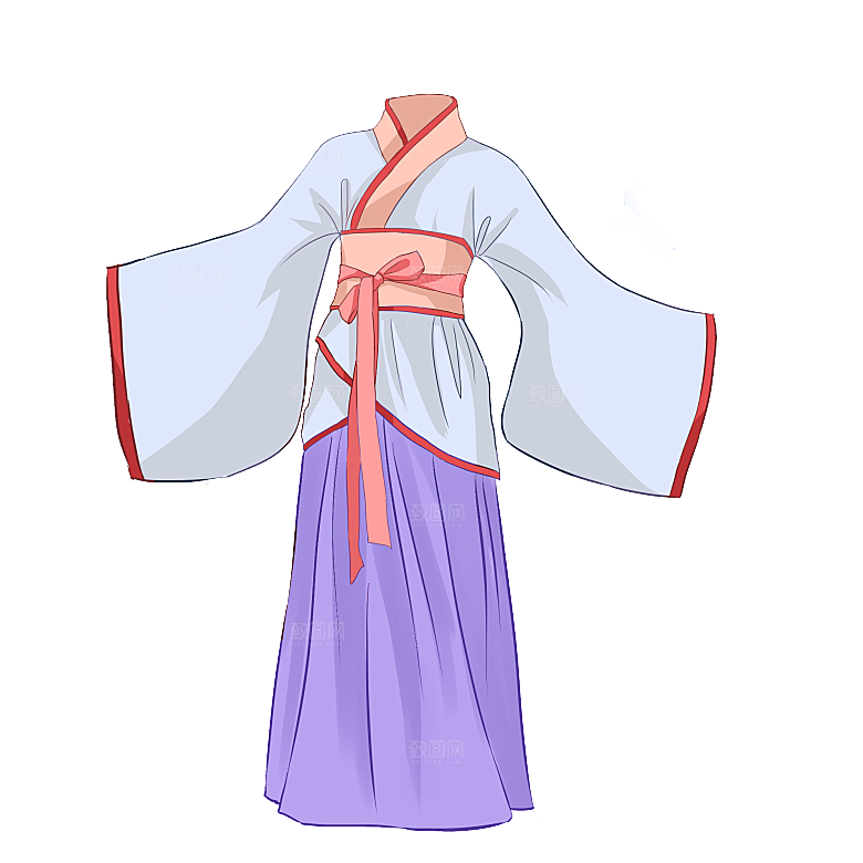 手绘中国古代女子汉服唐装插画图片