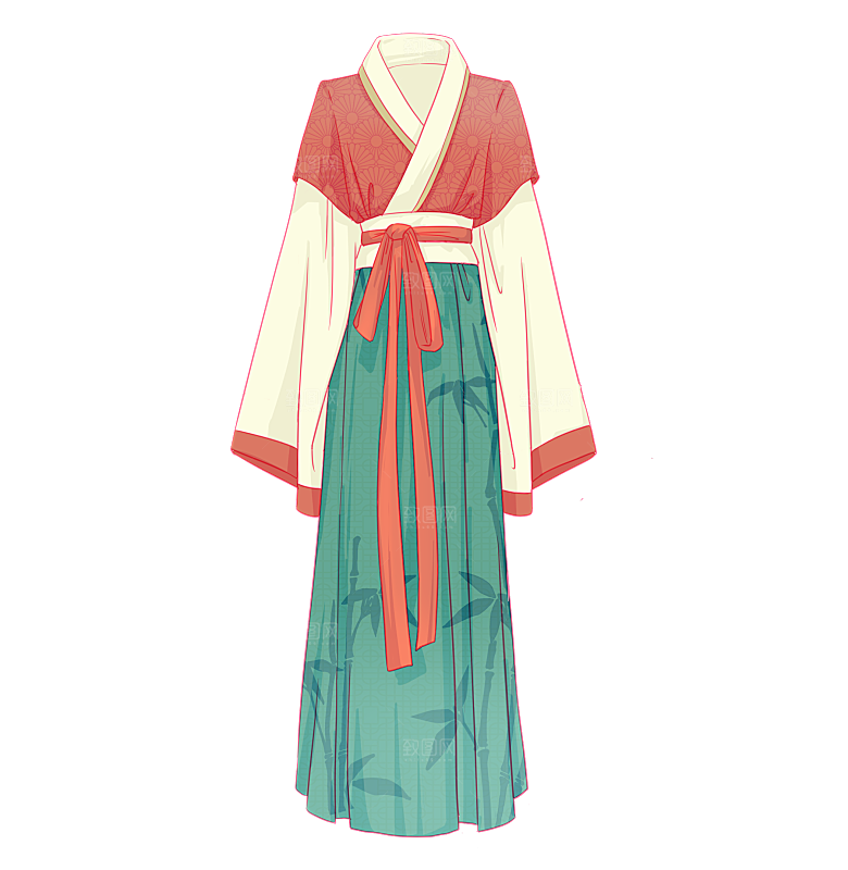 手绘中国古代女子汉服唐装插画图片