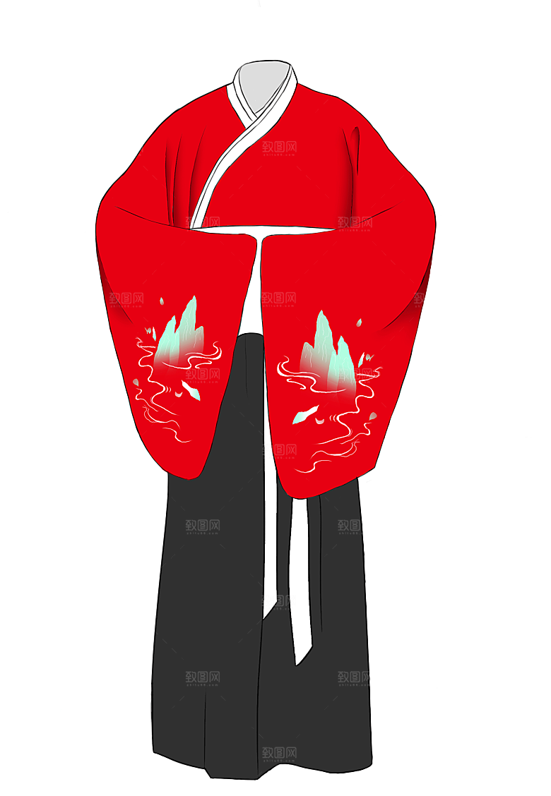 手绘中国古代女子汉服唐装插画图片