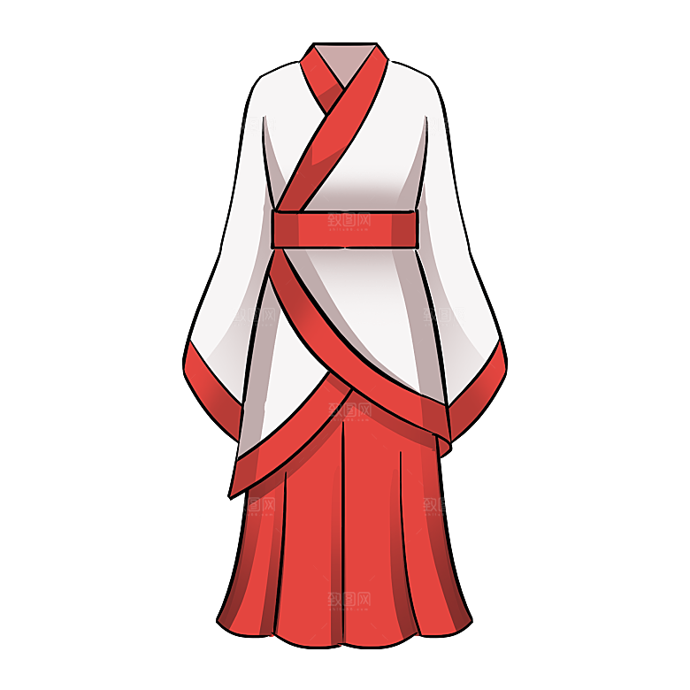 手绘中国古代女子汉服唐装插画图片