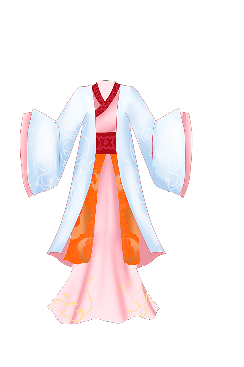 手绘中国古代女子汉服唐装插画图片素材