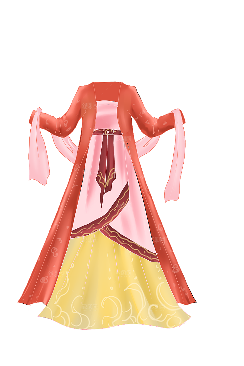 手绘中国古代女子汉服唐装插画图片素材