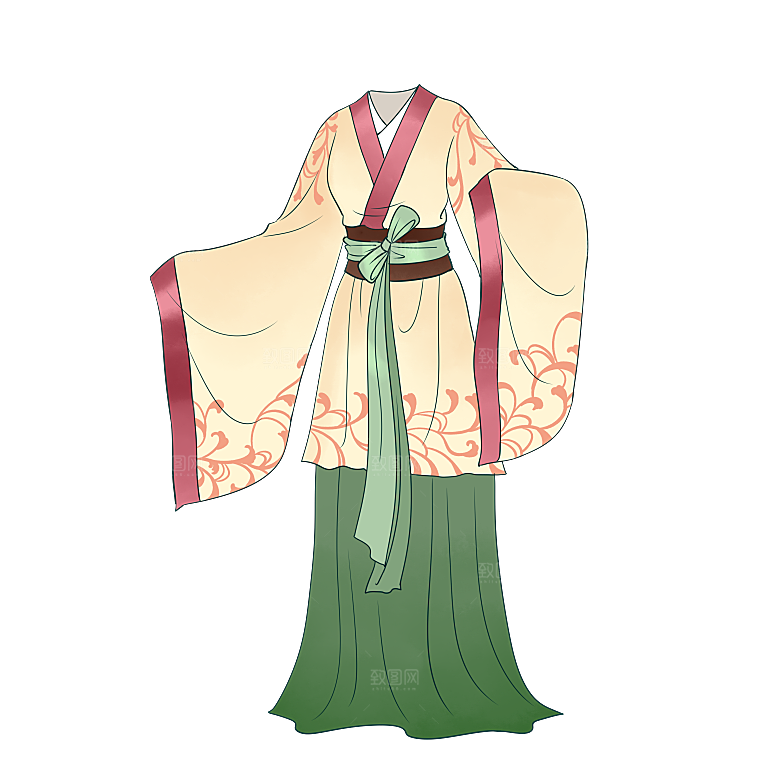 手绘中国古代女子汉服唐装插画图片素材