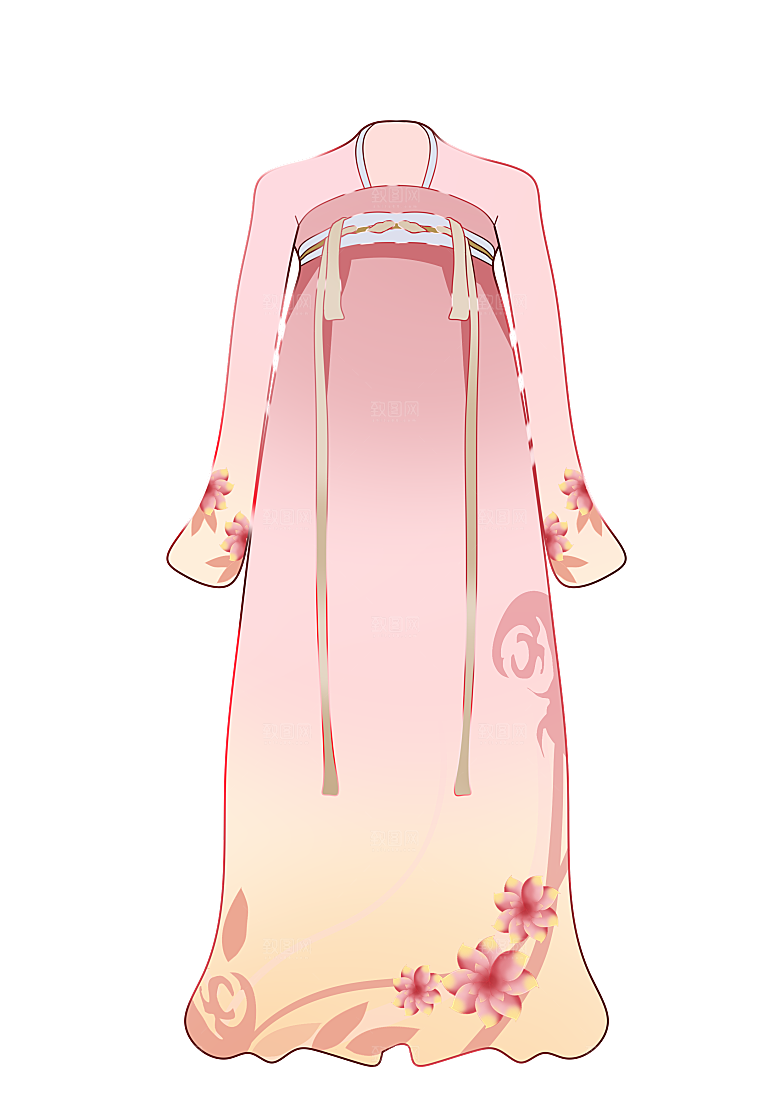 手绘中国古代女子汉服唐装插画图片素材