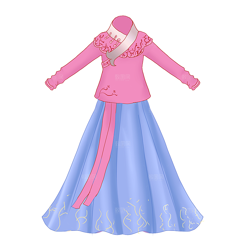 手绘中国古代女子汉服唐装插画图片素材