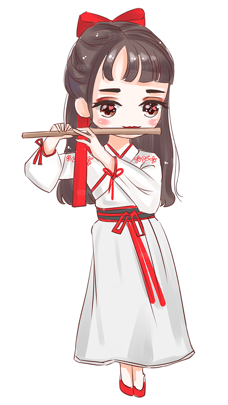 手绘中国古代女子汉服唐装插画图片