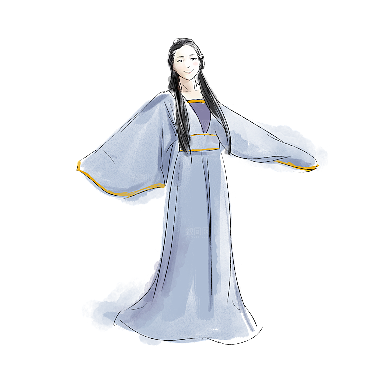 手绘中国古代女子汉服唐装插画图片