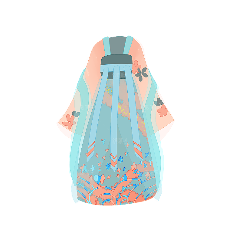 手绘中国古代女子汉服唐装插画图片