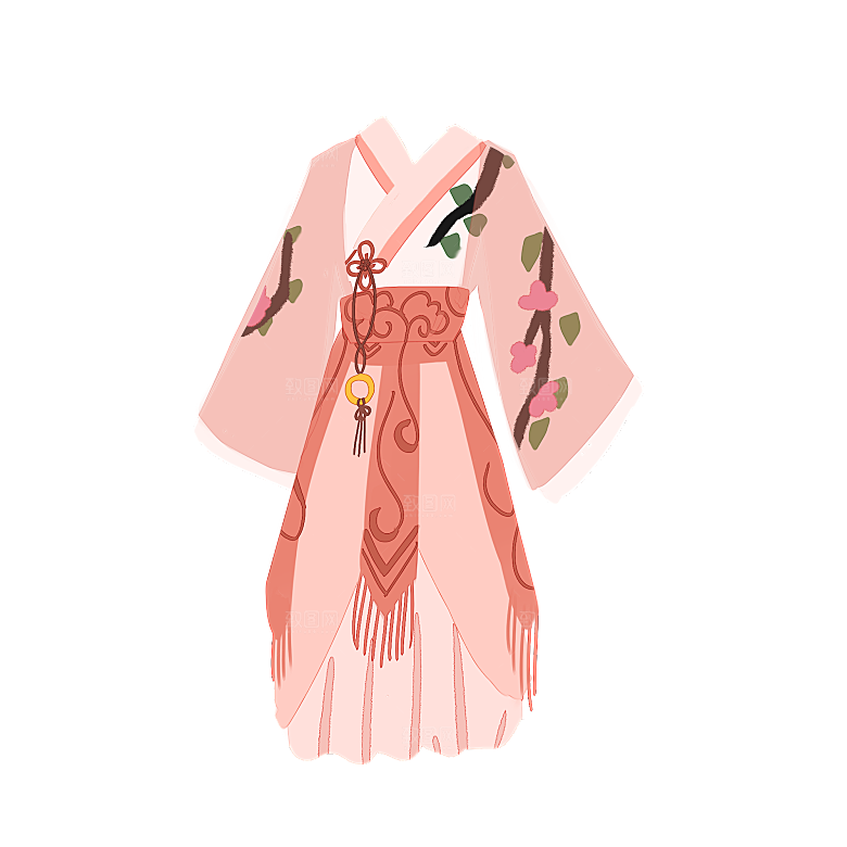 手绘中国古代女子汉服唐装插画图片