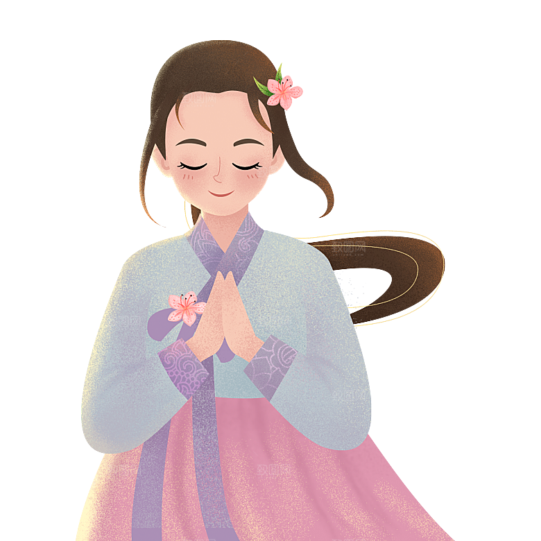手绘中国古代女子汉服唐装插画图片素材
