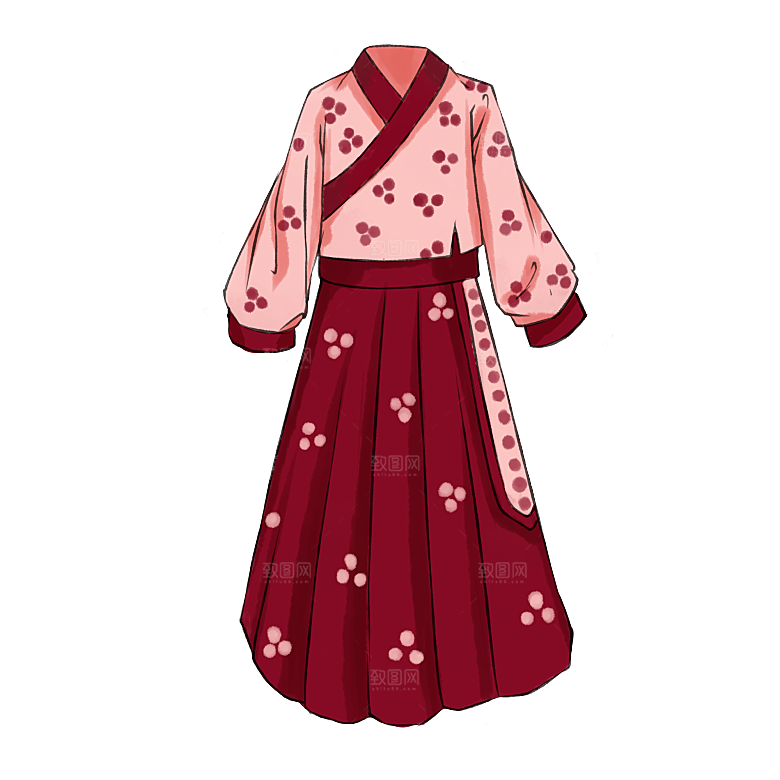 手绘中国古代女子汉服唐装插画图片素材