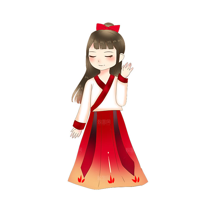 手绘中国古代女子汉服唐装插画图片素材