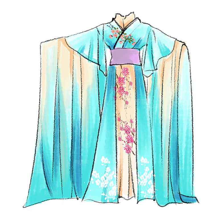 手绘中国古代女子汉服唐装插画图片素材