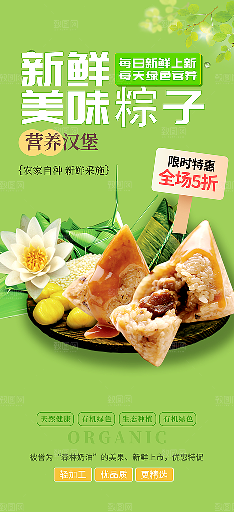 优惠粽子美食促销活动海报