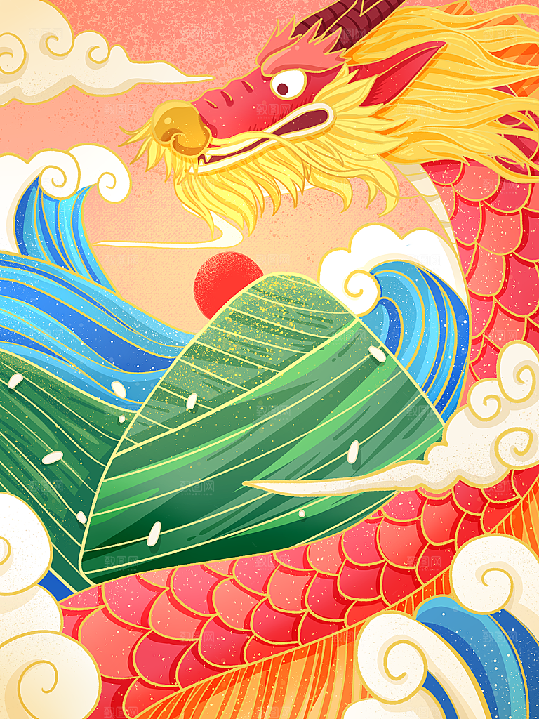 端午节节日国潮风简约大气插画海报
