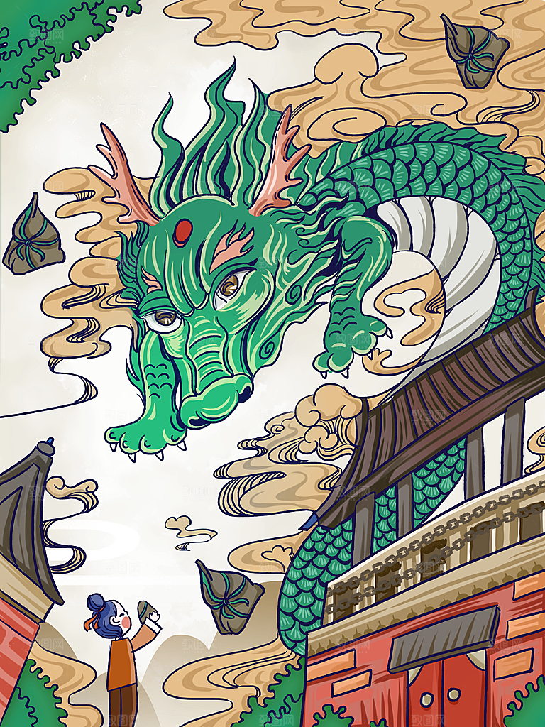 端午节节日国潮风简约大气插画海报