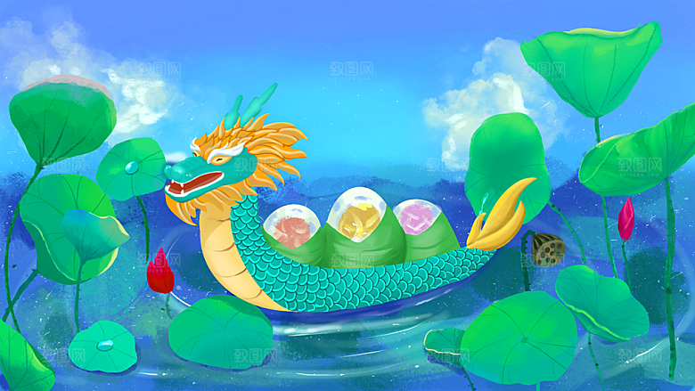 端午节节日国潮风简约大气插画海报