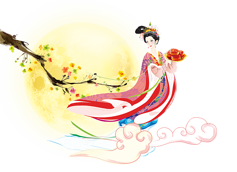 卡通中秋嫦娥奔月插画PNG素材