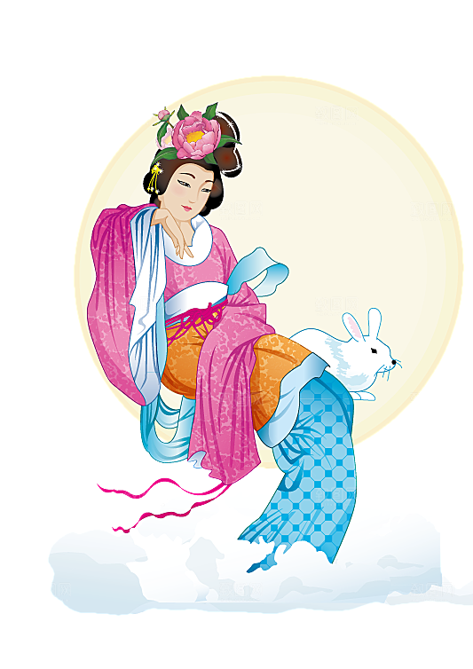 卡通中秋嫦娥奔月插画PNG素材