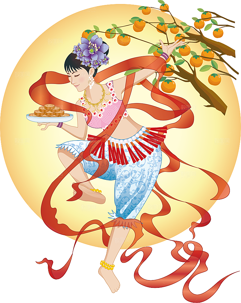 卡通中秋嫦娥奔月插画PNG素材