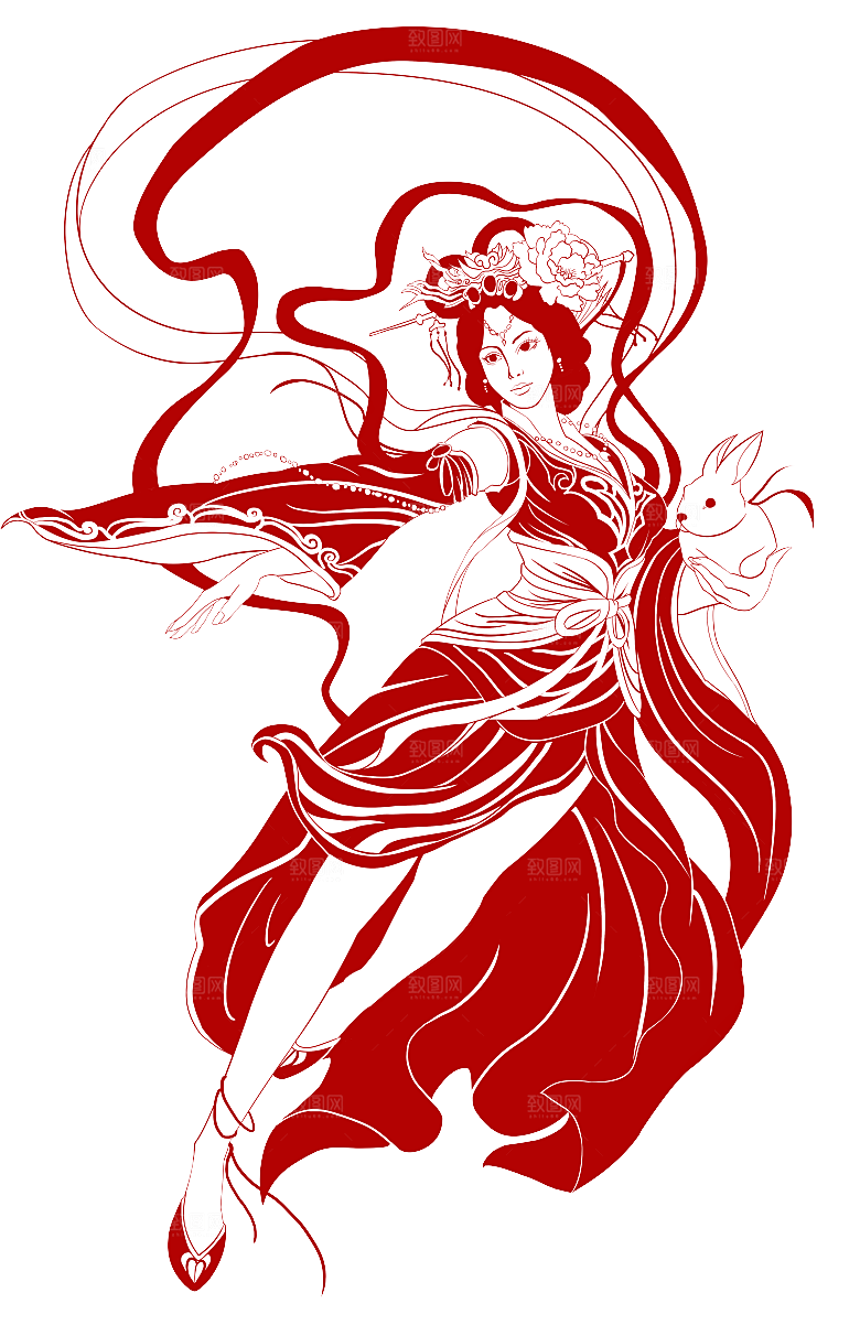 卡通中秋嫦娥奔月插画PNG素材