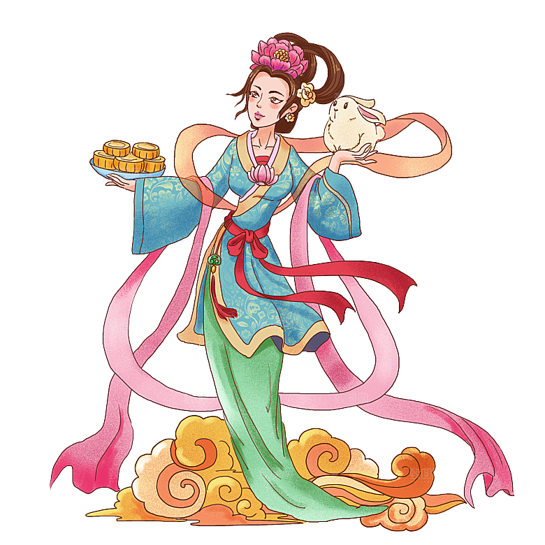 卡通中秋嫦娥奔月插画PNG素材