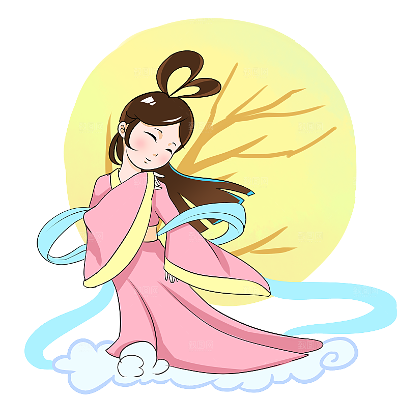 卡通中秋嫦娥奔月插画PNG素材
