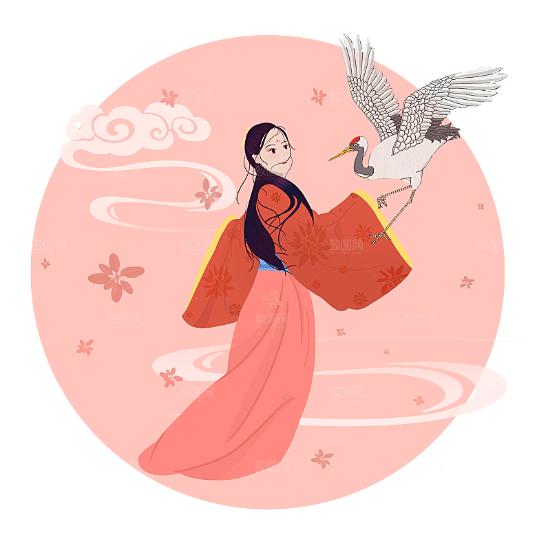 卡通中秋嫦娥奔月插画PNG素材