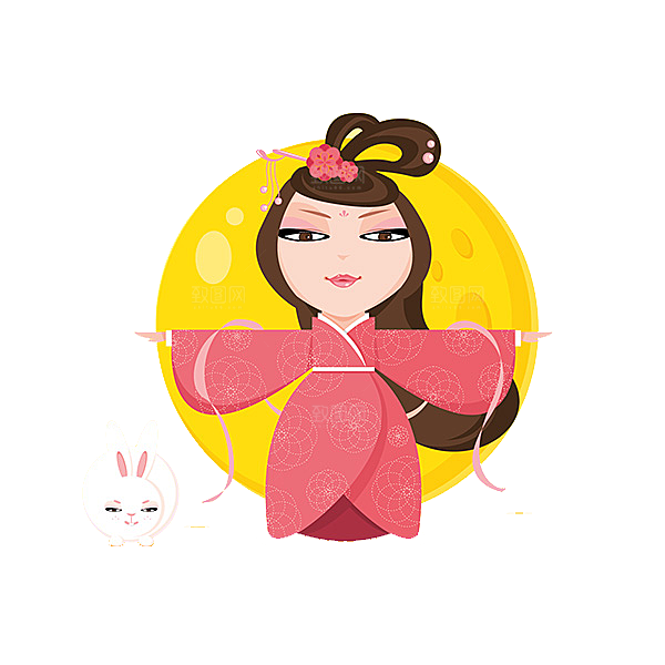 卡通中秋嫦娥奔月插画PNG素材