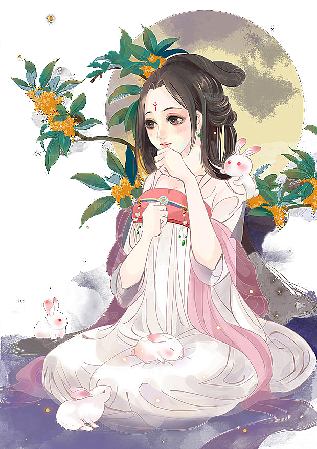 卡通中秋嫦娥奔月插画PNG素材