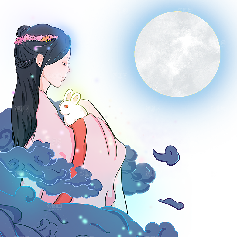 卡通中秋嫦娥奔月插画PNG素材