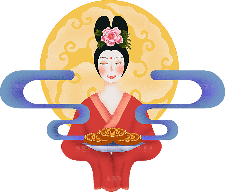 卡通中秋嫦娥奔月插画PNG素材