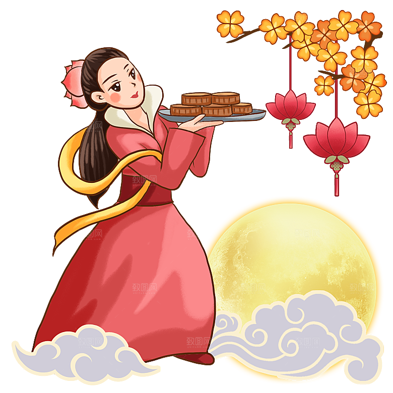 中秋节嫦娥简约大气免扣元素