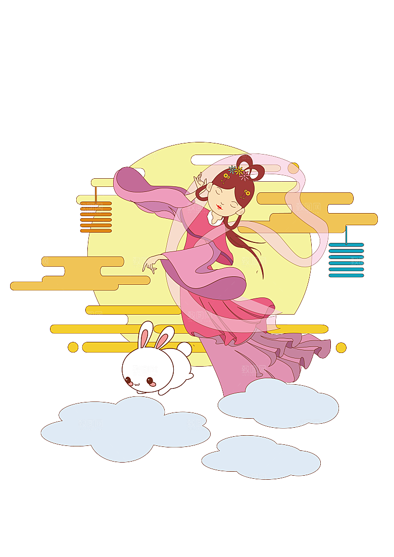 卡通中秋嫦娥奔月插画PNG素材