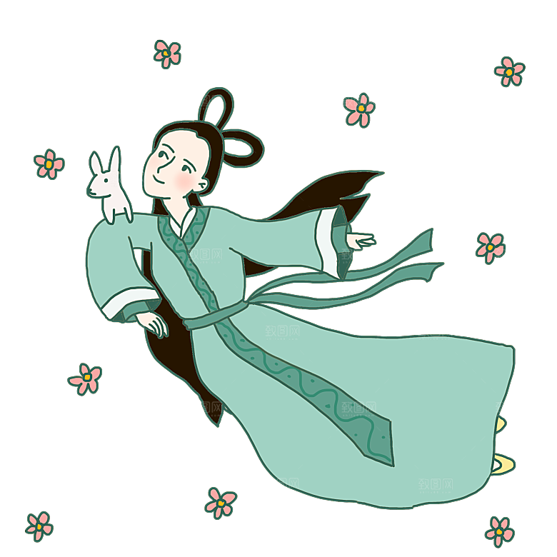 卡通中秋嫦娥奔月插画PNG素材