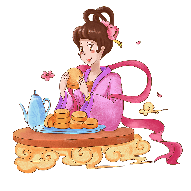 卡通中秋嫦娥奔月插画PNG素材