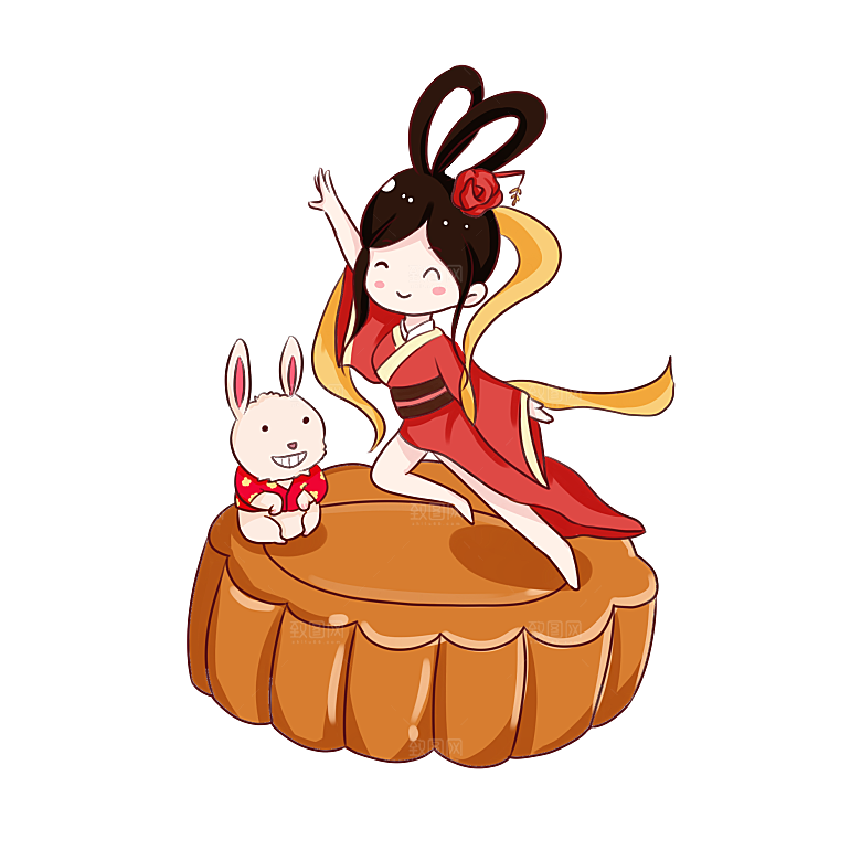 卡通中秋嫦娥奔月插画PNG素材