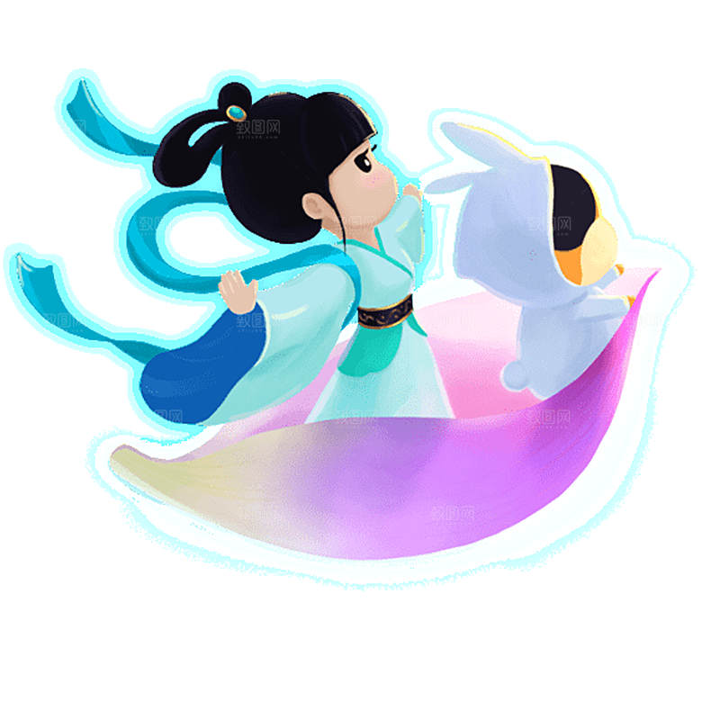 卡通中秋嫦娥奔月插画PNG素材
