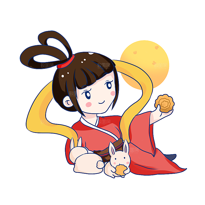 卡通中秋嫦娥奔月插画PNG素材