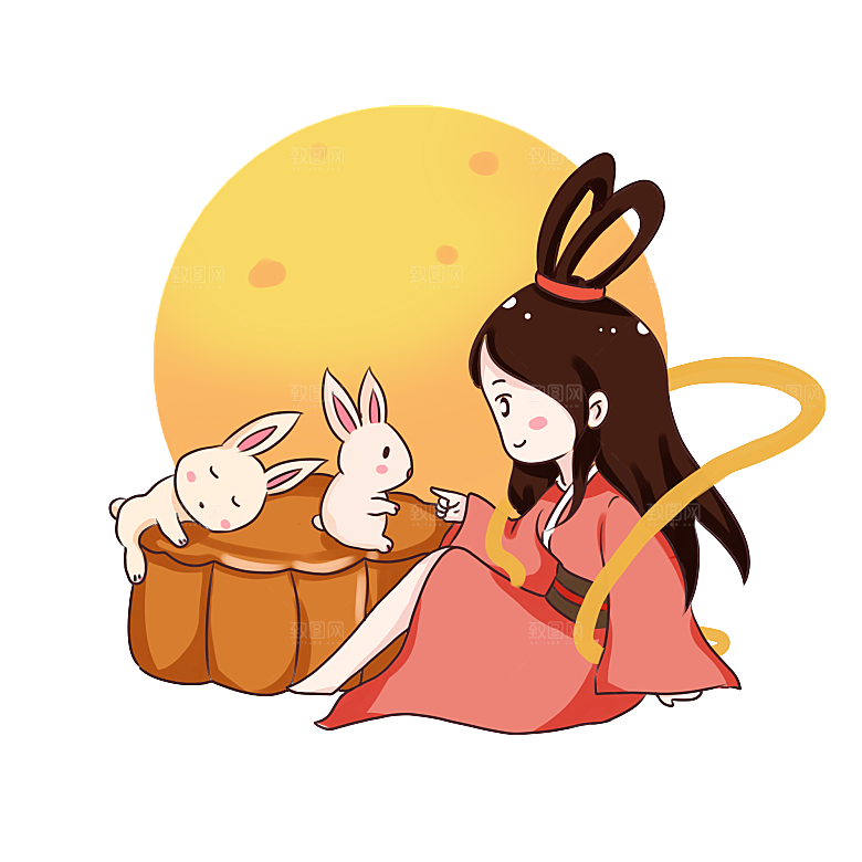 卡通中秋嫦娥奔月插画PNG素材