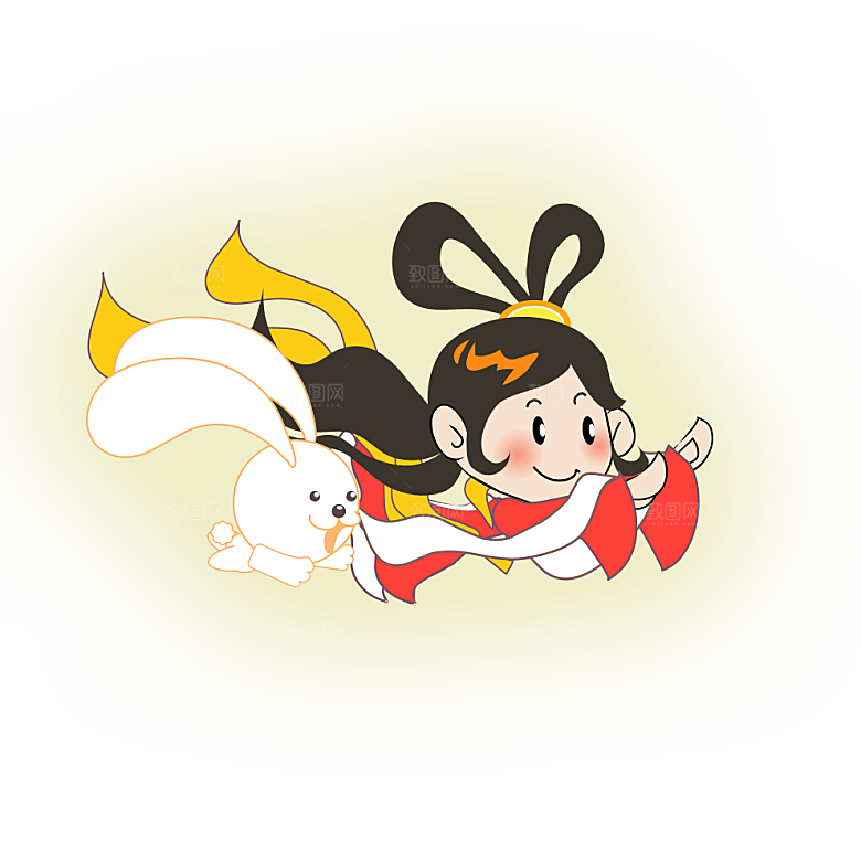 卡通中秋嫦娥奔月插画PNG素材