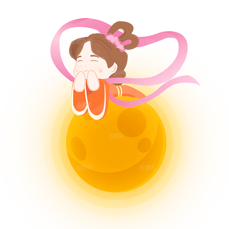 卡通中秋嫦娥奔月插画PNG素材